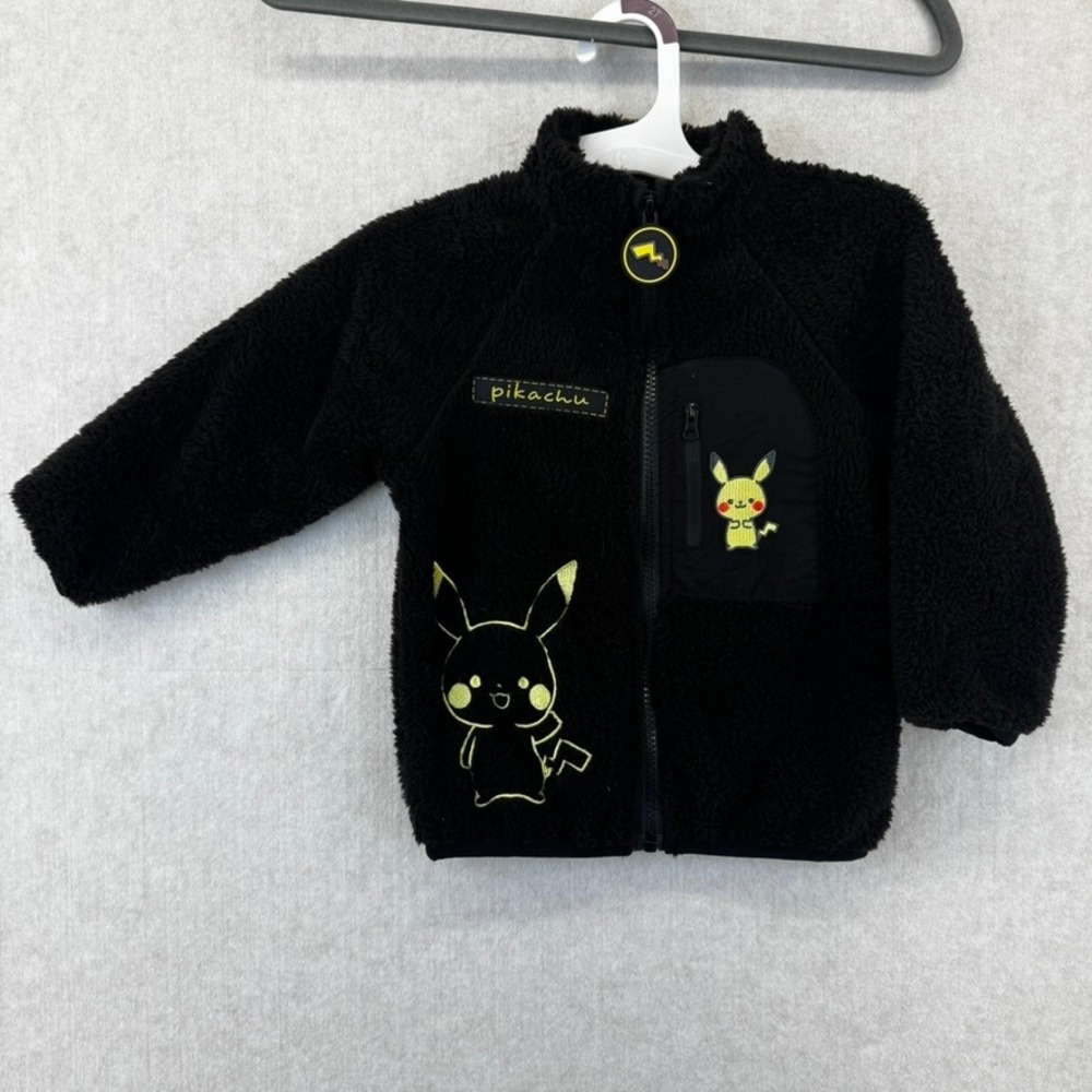 Pokemon Pikachu Toddler Black Sherpa Fleece Zip Up Jacket Size 3T